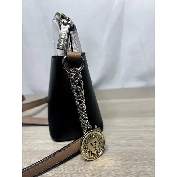 Anne Klein Classic Curves Crossbody Black White Silver Chain Bag Purse - Picture 8 of 11